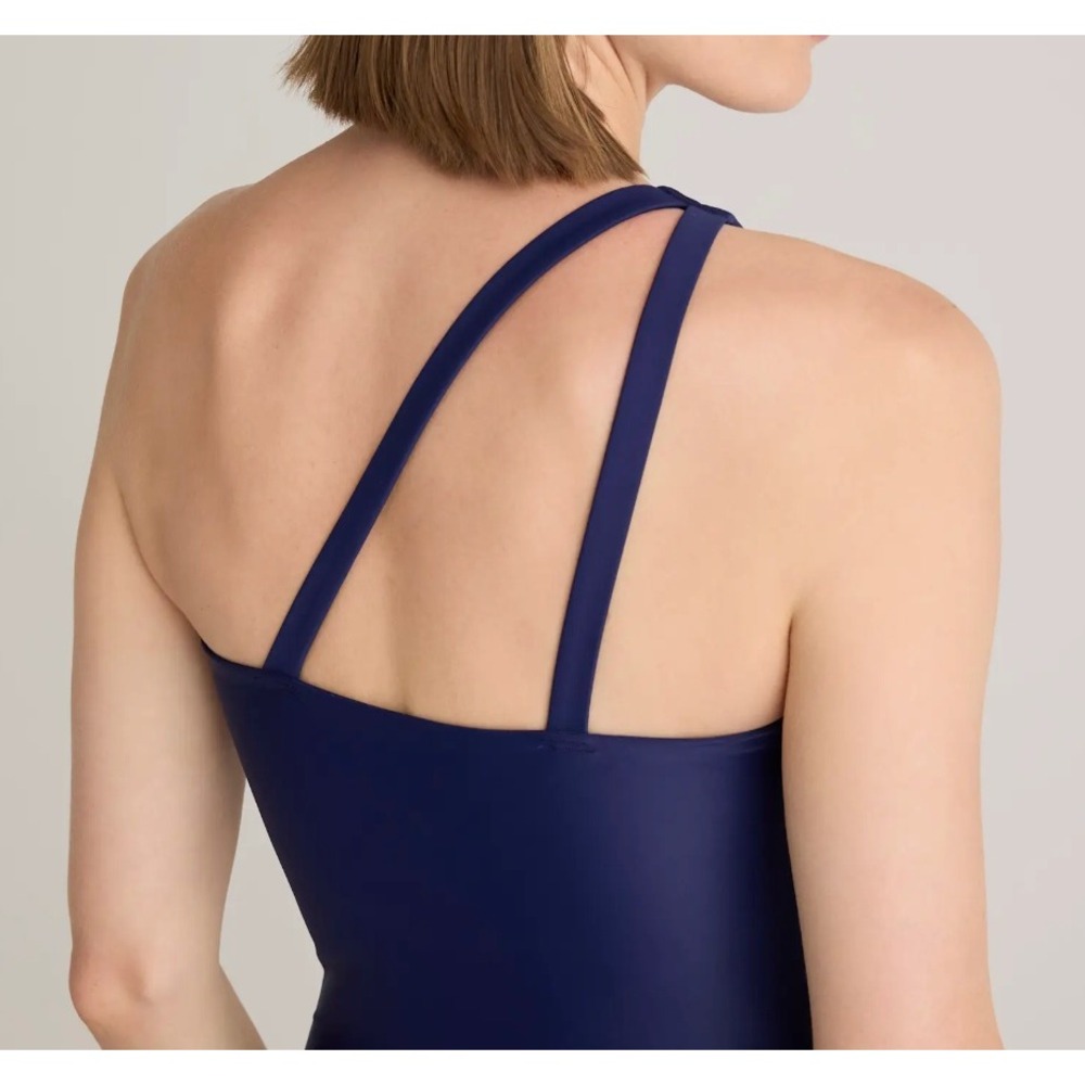 Quince Italian One Shoulder One-Piece Swimsuit Womens S Deep Navy Asymmetrical - Picture 2 of 7